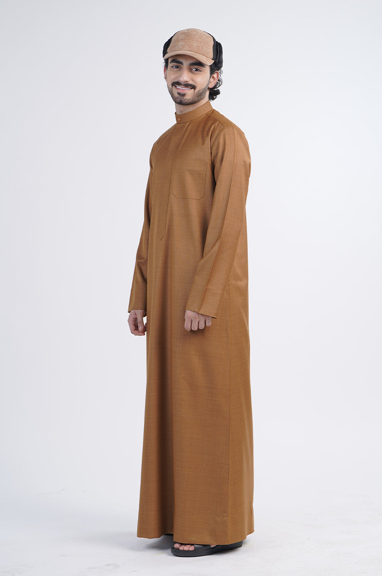 Casual Winter Thobe | Concealed Zipper & Designer Trim Fabric Al Telal Gents Fashion