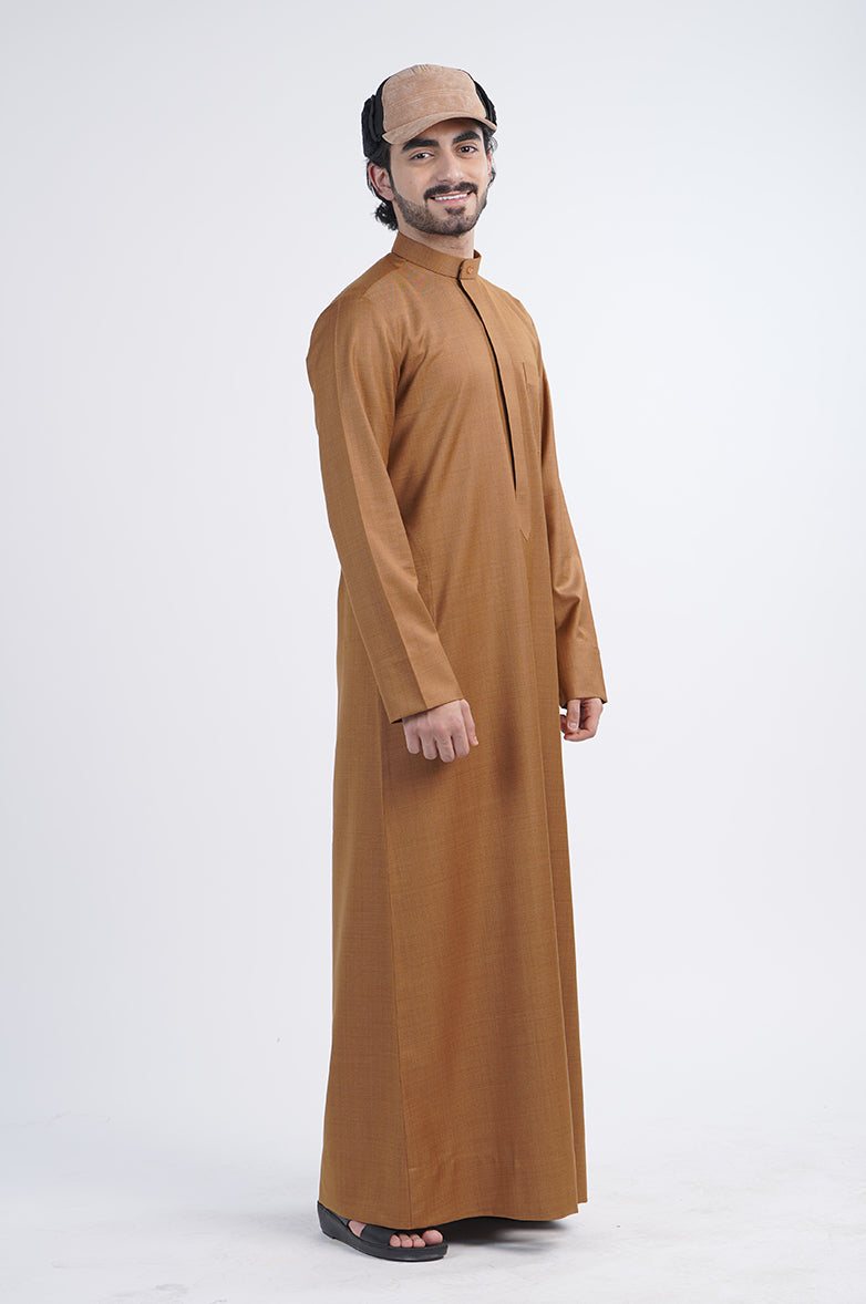 Casual Winter Thobe | Concealed Zipper & Designer Trim Fabric Al Telal Gents Fashion