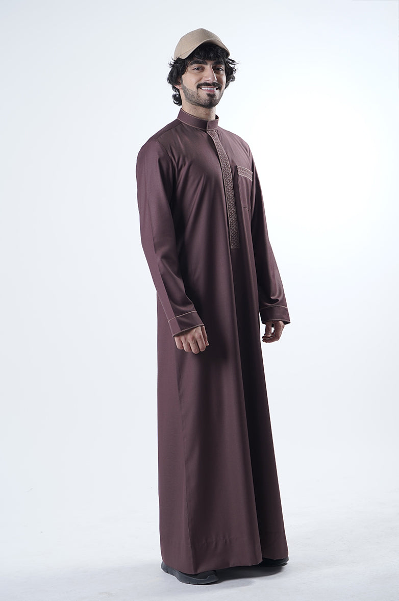 Sleek Mandarin Winter Kandora | Refined Embroidery & Timeless Official Palette Al Telal Gents Fashion