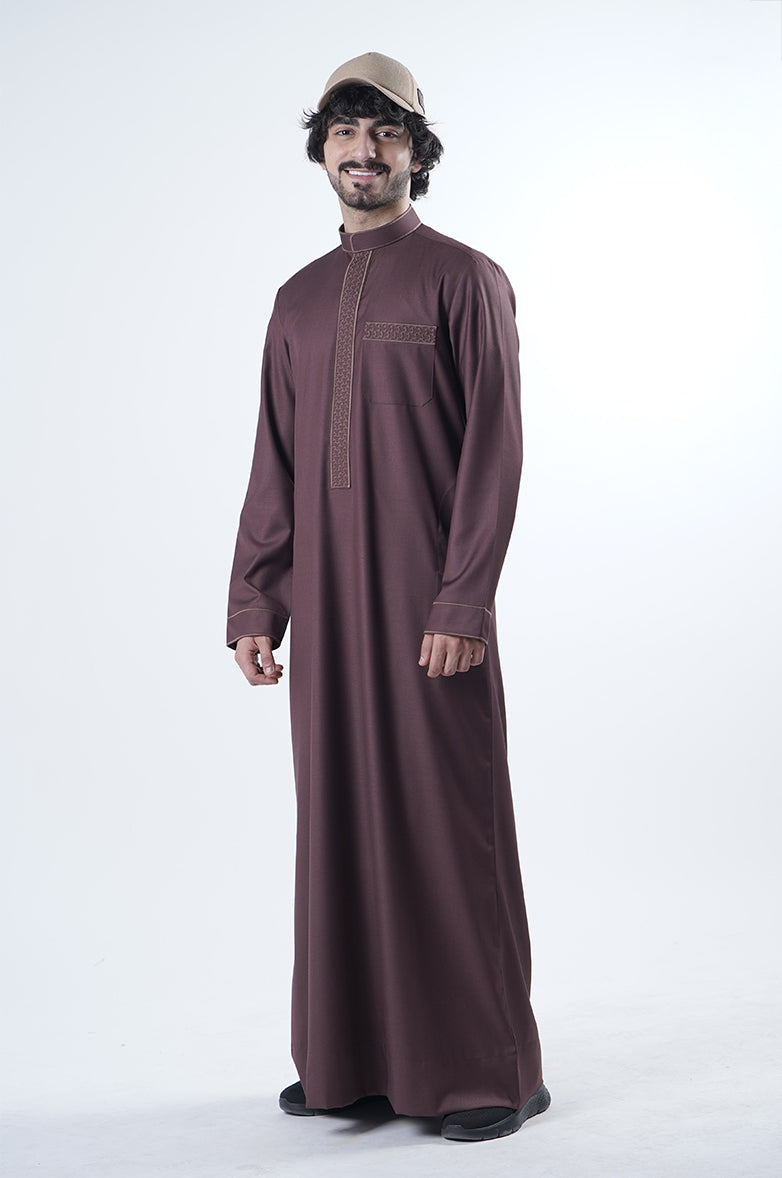 Sleek Mandarin Winter Kandora | Refined Embroidery & Timeless Official Palette Al Telal Gents Fashion