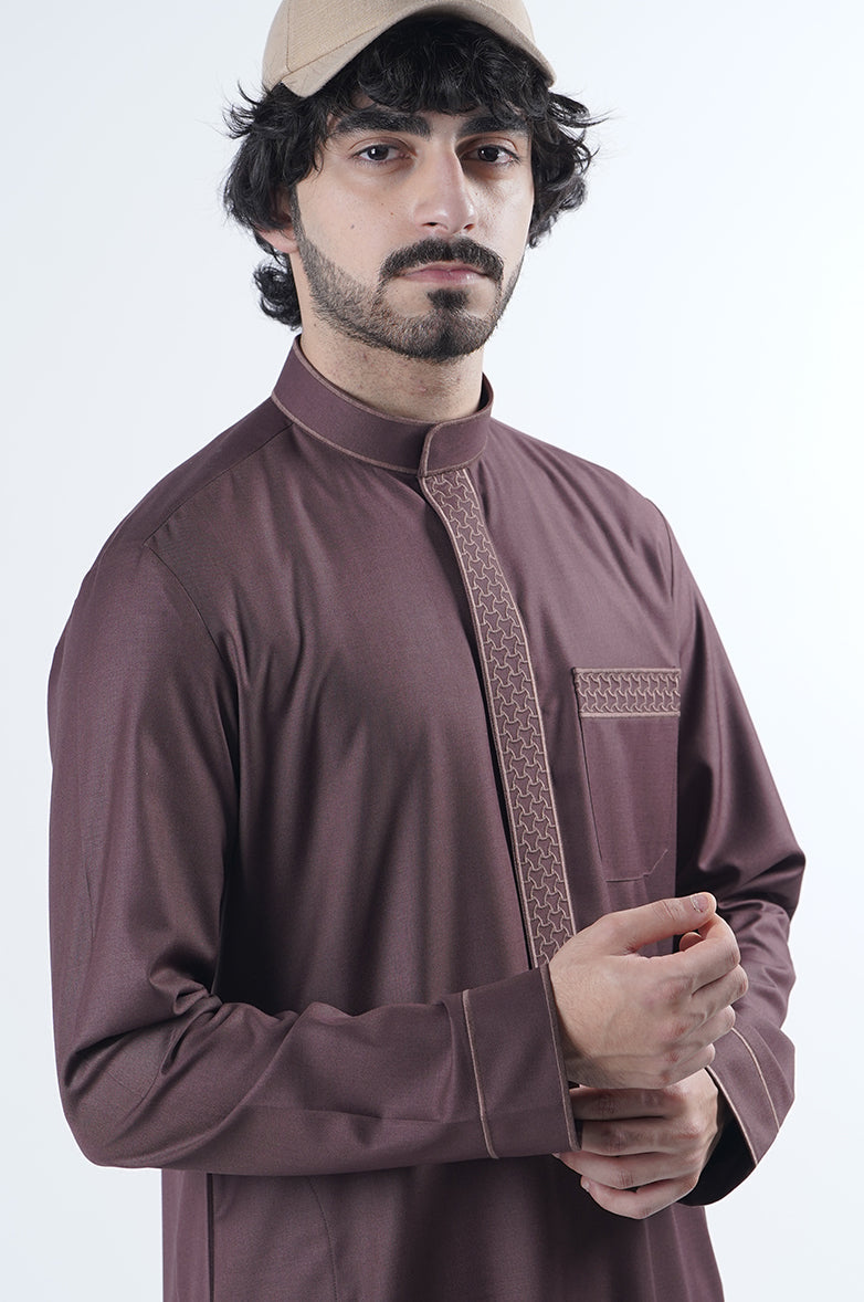 Sleek Mandarin Winter Kandora | Refined Embroidery & Timeless Official Palette Al Telal Gents Fashion