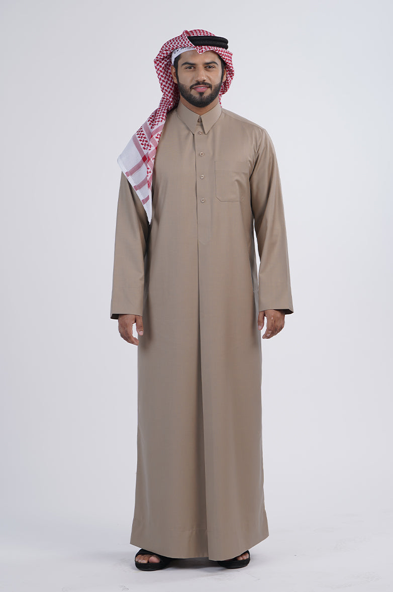 Formal Colored Winter Thobe| Qatari collar snap with regular sleeves Al Telal Gents Fashion