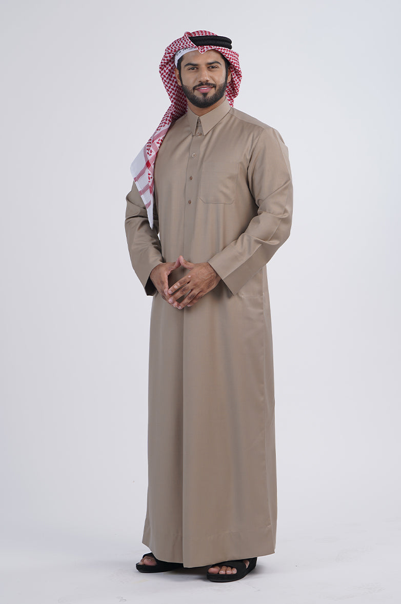 Formal Colored Winter Thobe| Qatari collar snap with regular sleeves Al Telal Gents Fashion