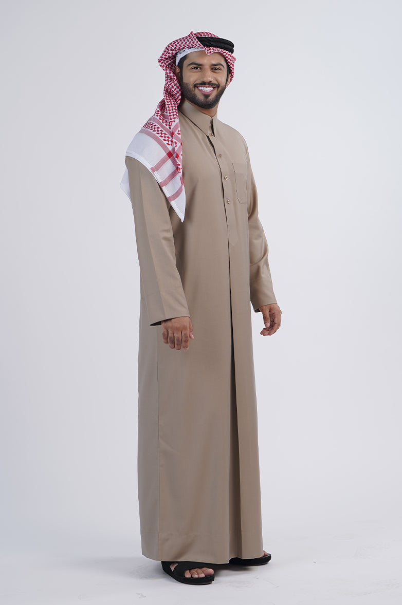 Formal Colored Winter Thobe| Qatari collar snap with regular sleeves Al Telal Gents Fashion