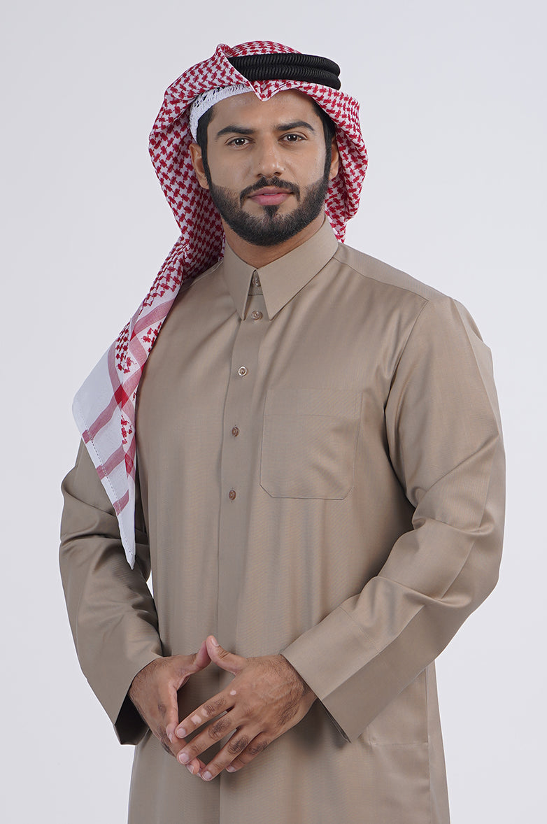 Formal Colored Winter Thobe| Qatari collar snap with regular sleeves Al Telal Gents Fashion