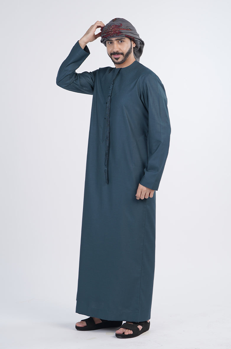 Emirati model kandura NUMU - 1 designer wear with embroidery Al Telal Gents Fashion