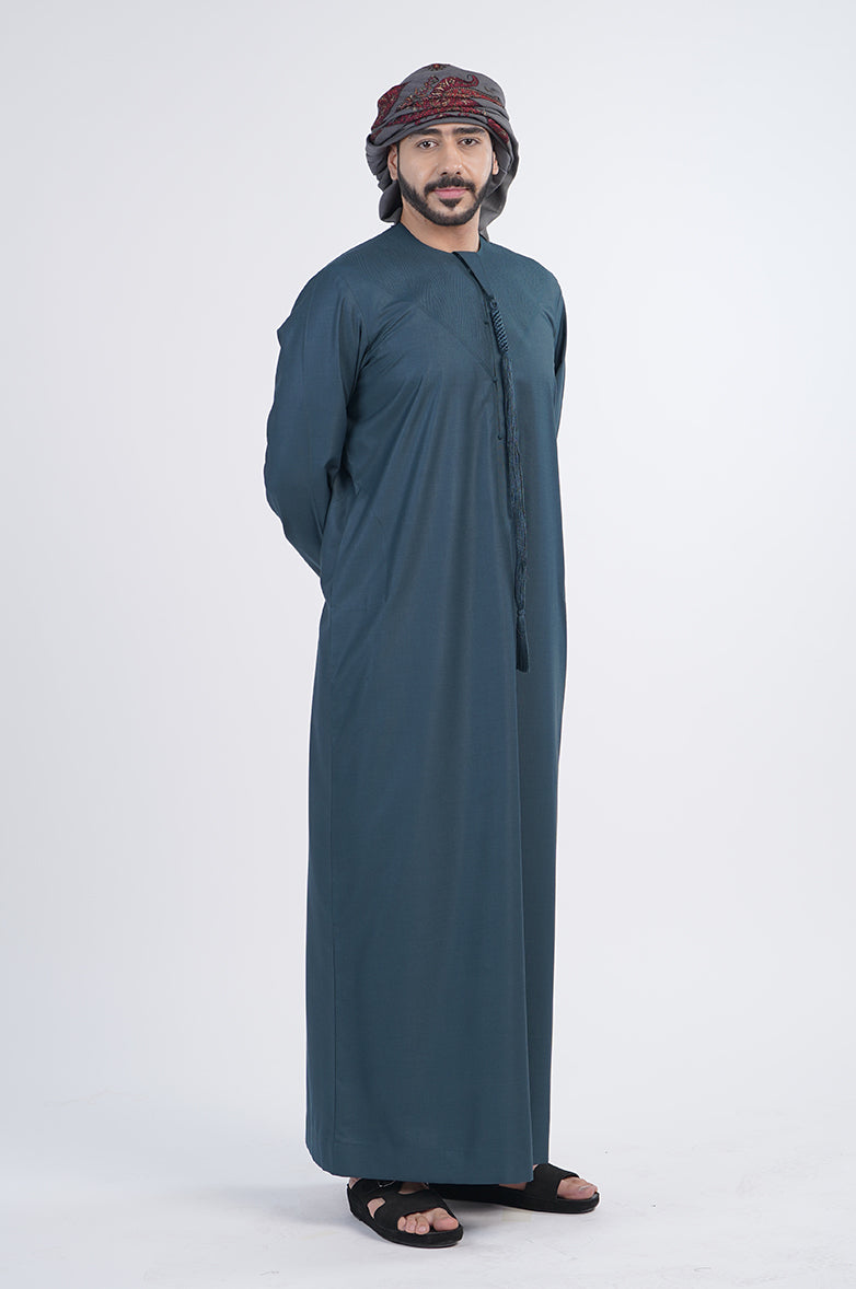 Emirati model kandura NUMU - 1 designer wear with embroidery Al Telal Gents Fashion