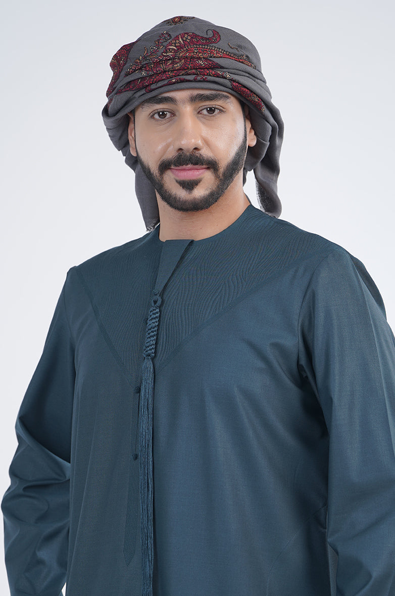 Emirati model kandura NUMU - 1 designer wear with embroidery Al Telal Gents Fashion