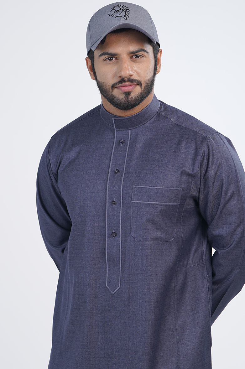 Casual Colored Winter Thobe | Contemporary Embroidered Mandarin Collar & Modern Elegance Al Telal Gents Fashion