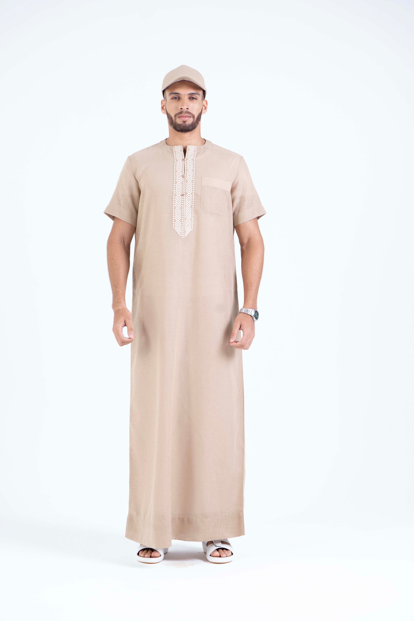 Almond brown Jallabiya - arabic mens summer wear jS24-002