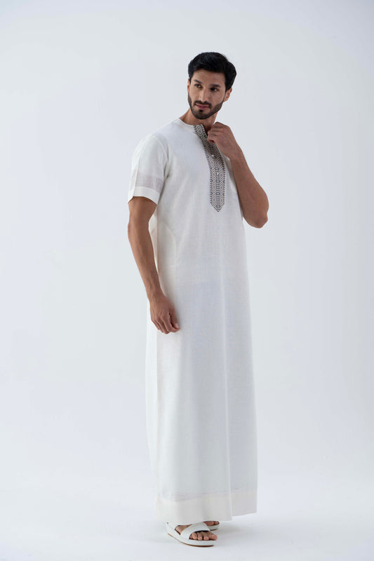 White cream Jallabiya - arabic mens summer wear jS24-002