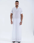 White lace Jallabiya - arabic mens summer wear jS24-004