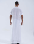 White lace Jallabiya - arabic mens summer wear jS24-004