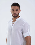 White lace Jallabiya - arabic mens summer wear jS24-004