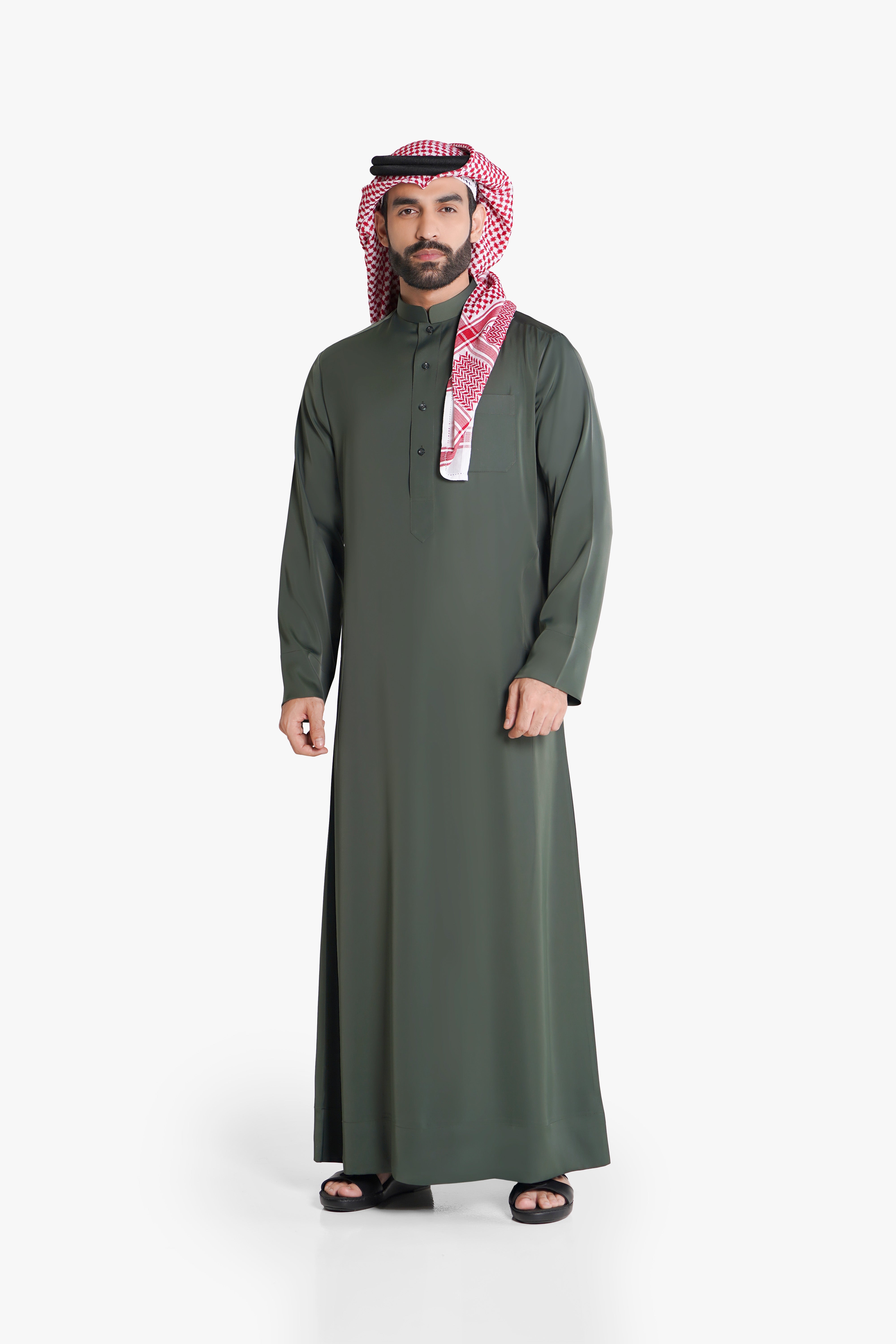 Kuwaiti Thobe | Traditional Kuwaiti Design with Luxurious Fabric | Green Color thobe Al Telal Gents Fashion