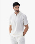 Luxe Men's Casual White Zipper Polo Shirt