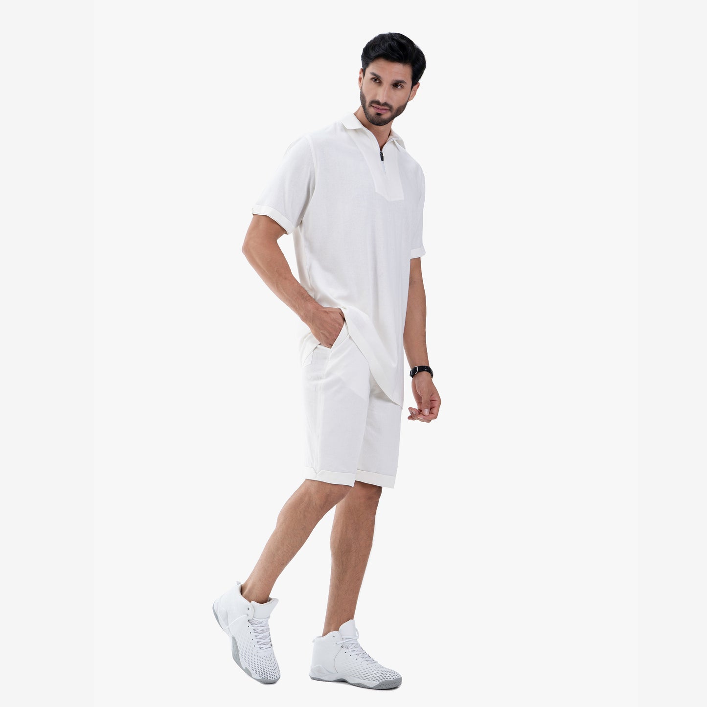 Luxe Men's Casual White Zipper Polo Shirt