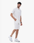 Luxe Men's Casual White Zipper Polo Shirt