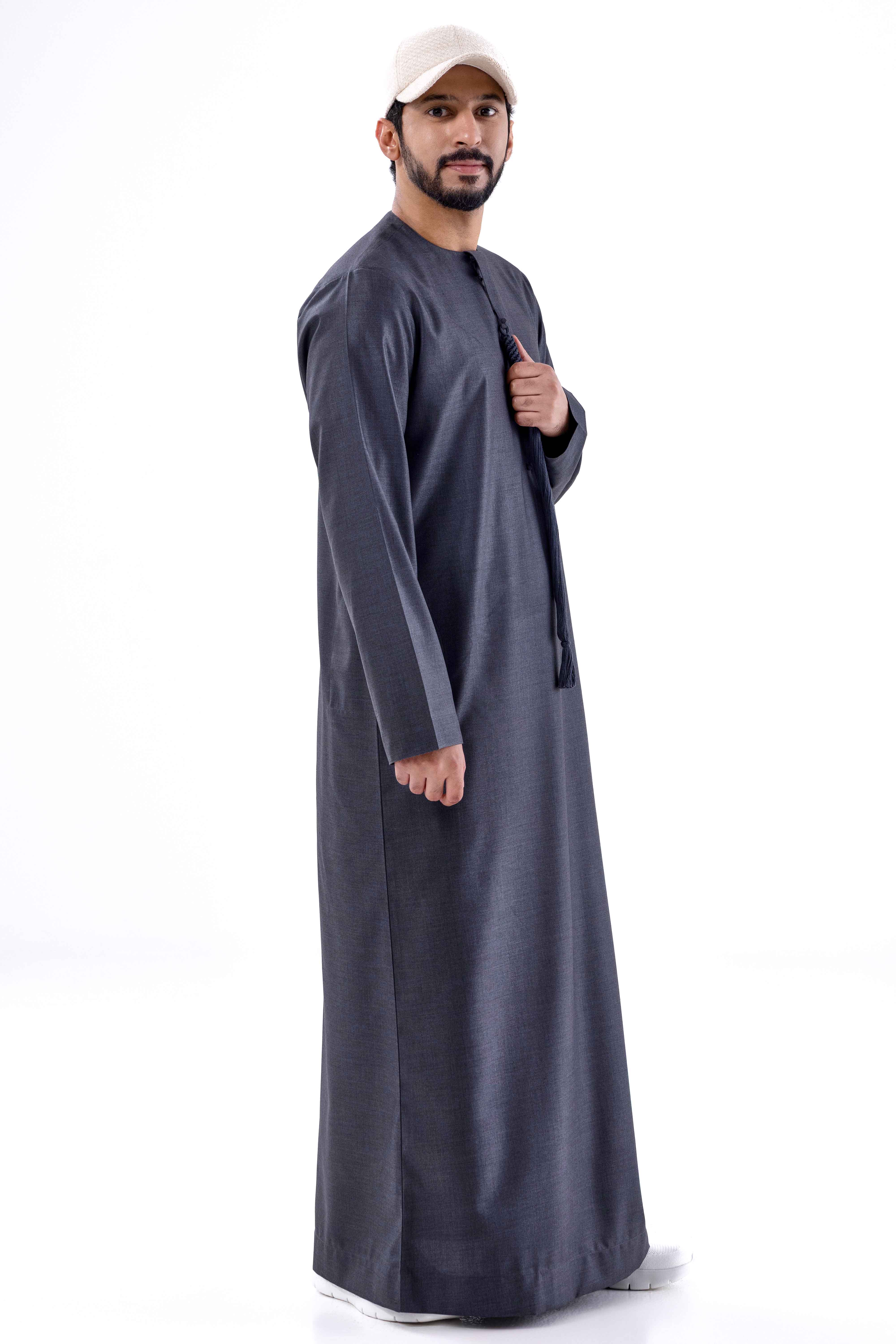 KUWAITI Collar Winter Kandora – Grey Striped (Telal Exclusive) Al Telal Gents Fashion
