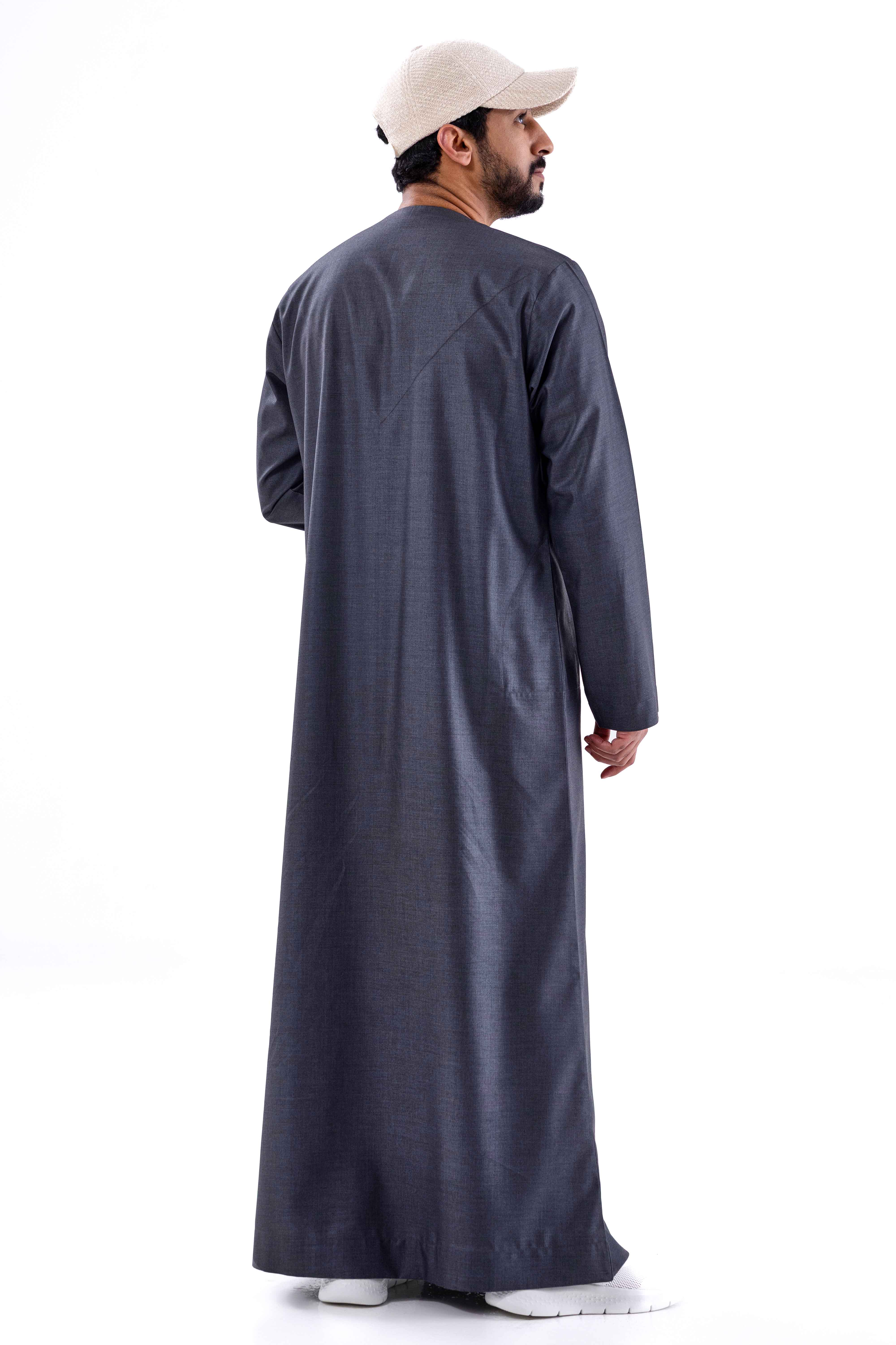 KUWAITI Collar Winter Kandora – Grey Striped (Telal Exclusive) Al Telal Gents Fashion