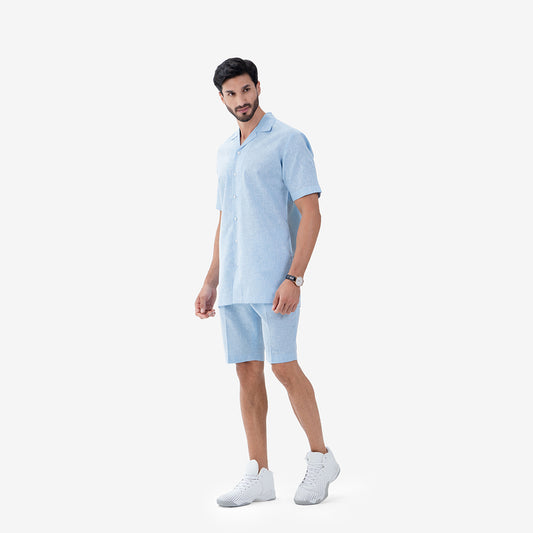 Blue Linen Polo & Trouser Set